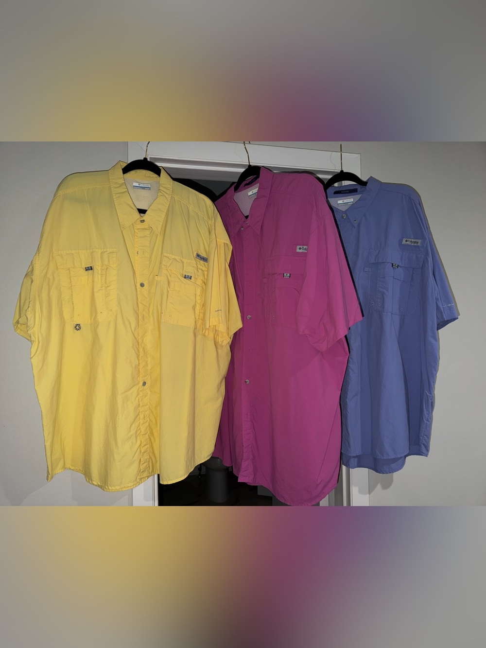 Men’s Columbia shirt bundle of 3…yellow, orchid purple, periwinkle 😎